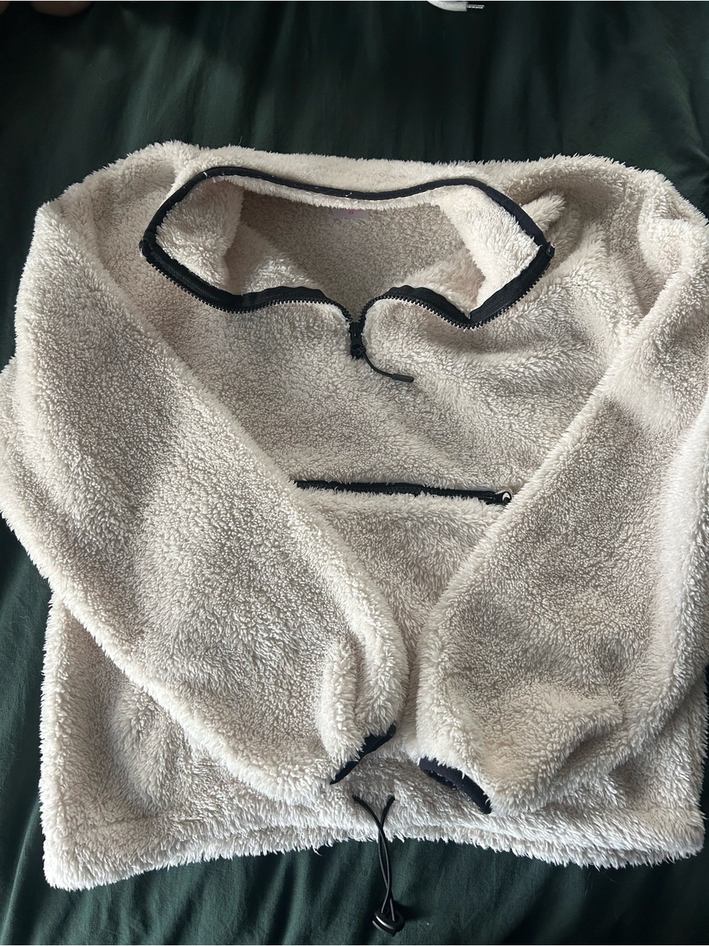 No Boundaries Cream Sherpa Half-Zip Pullover with Black Trim